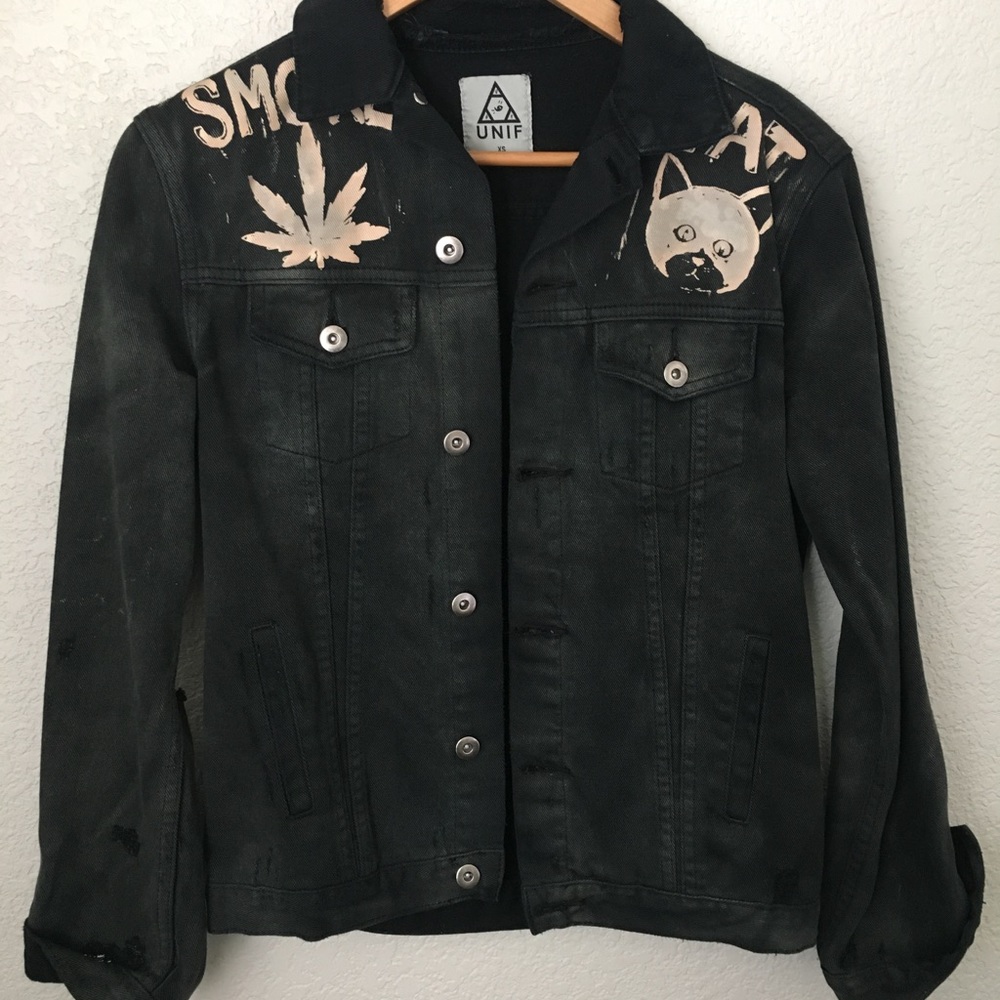 UNIF Distressed No Hope Black Denim Jacket XS - Picture 5 of 7